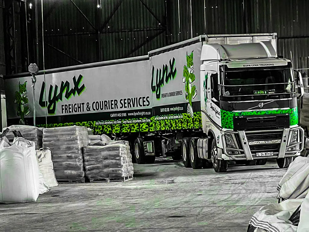 Lynx freight & courier truck in a warehouse